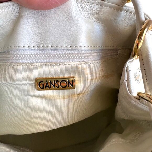 GANSON Woven Leather Shoulder Bag - Putty Color with Metallic Silver & Taupe - Picture 8 of 10